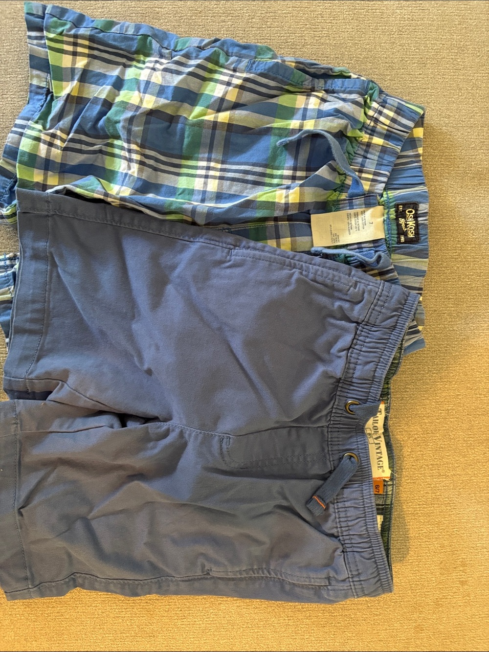 Mix It Blue Solid Shorts + Blue/Green Plaid Shorts Set